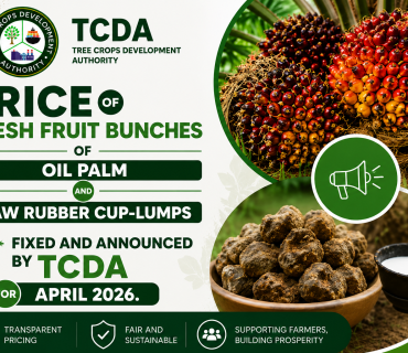 Price of Fresh Fruit Bunches of oil palm and raw rubber cup-lumps as fixed and announced by TCDA for April 2026