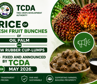 Price of Fresh Fruit Bunches of oil palm and raw rubber cup-lumps as fixed and announced by TCDA for May 2026